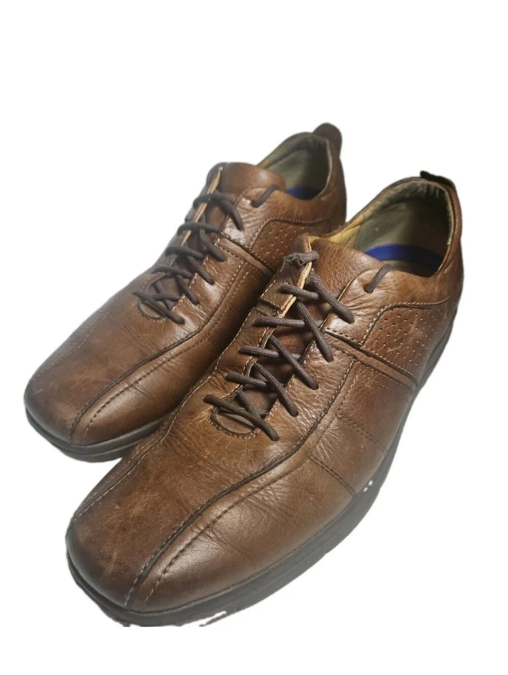 Johnston Murphy Shuler Brown Leather Bicycle Toe Oxford Shoe Men Size11M Derb[7E